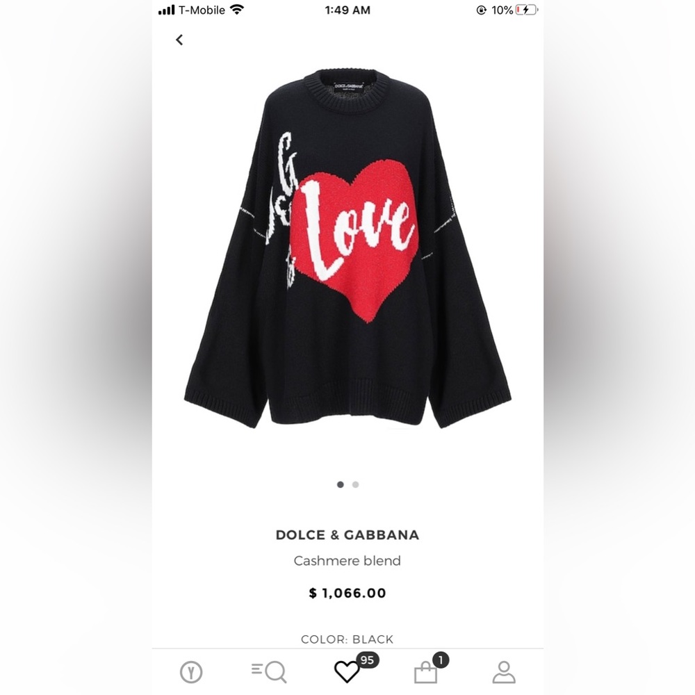 NWT Dolce and Gabbana Cashmere Heart Sweater
